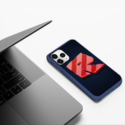 Чехол iPhone 11 Pro матовый Roblox red - Роблокс полосатый логотип, цвет: 3D-тёмно-синий — фото 2