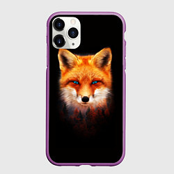 Чехол iPhone 11 Pro матовый Лиса над лесом, цвет: 3D-фиолетовый