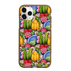 Чехол iPhone 11 Pro матовый Тюльпаны объемные листья и цветы, цвет: 3D-коричневый