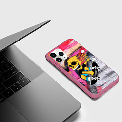 Чехол iPhone 11 Pro матовый Скейтер Барт Симпсон на фоне стены с граффити, цвет: 3D-малиновый — фото 2