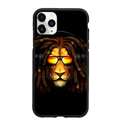 Чехол iPhone 11 Pro матовый Лев в наушниках с дредами