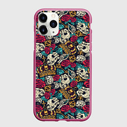 Чехол iPhone 11 Pro матовый Тату короны и бриллианта, цвет: 3D-малиновый
