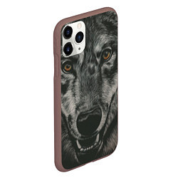 Чехол iPhone 11 Pro матовый Крупная морда серого волка, цвет: 3D-коричневый — фото 2