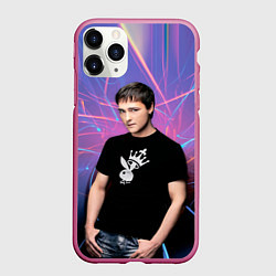 Чехол iPhone 11 Pro матовый Юрий Шатунов на неоновом фоне, цвет: 3D-малиновый
