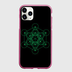 Чехол iPhone 11 Pro матовый Куб Метатрона на чёрном фоне, цвет: 3D-малиновый