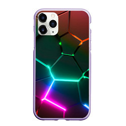 Чехол iPhone 11 Pro матовый Радужный градиент неоновые геометрические плиты, цвет: 3D-светло-сиреневый