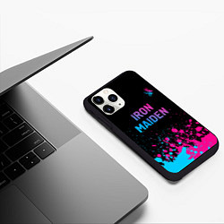 Чехол iPhone 11 Pro матовый Iron Maiden - neon gradient: символ сверху, цвет: 3D-черный — фото 2