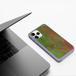 Чехол iPhone 11 Pro матовый Зелёные и красные волны красок, цвет: 3D-светло-сиреневый — фото 2