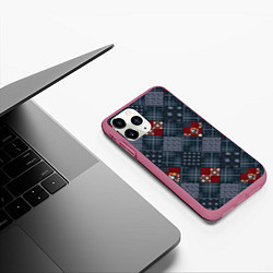 Чехол iPhone 11 Pro матовый Red and blue denim patchwork, цвет: 3D-малиновый — фото 2