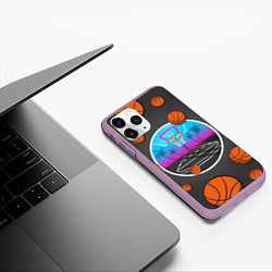 Чехол iPhone 11 Pro матовый Летящие баскетбольные мячики, цвет: 3D-сиреневый — фото 2
