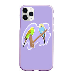 Чехол iPhone 11 Pro матовый Пара волнистых попугаев, цвет: 3D-сиреневый