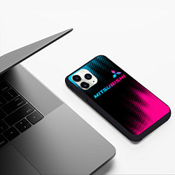 Чехол iPhone 11 Pro матовый Mitsubishi - neon gradient: символ сверху, цвет: 3D-черный — фото 2