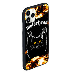 Чехол iPhone 11 Pro матовый Motorhead рок кот и огонь, цвет: 3D-черный — фото 2
