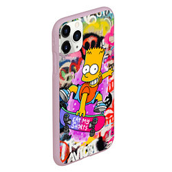 Чехол iPhone 11 Pro матовый Скейтбордист Барт Симпсон на фоне стены с граффити, цвет: 3D-розовый — фото 2