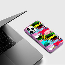 Чехол iPhone 11 Pro матовый Абстрактный многоцветный неоновый узор, цвет: 3D-фиолетовый — фото 2
