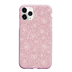 Чехол iPhone 11 Pro матовый Белые ажурные цветы на пыльном розовом, цвет: 3D-розовый