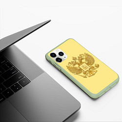 Чехол iPhone 11 Pro матовый Герб России - золото, цвет: 3D-салатовый — фото 2