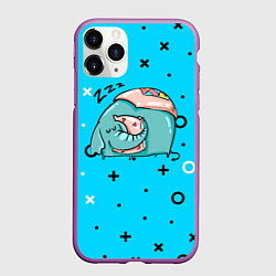 Чехол iPhone 11 Pro матовый Спящий слон с подушкой, цвет: 3D-фиолетовый