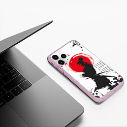 Чехол iPhone 11 Pro матовый Самурай на фоне солнца, цвет: 3D-розовый — фото 2