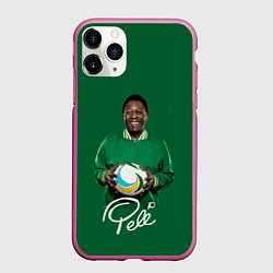 Чехол iPhone 11 Pro матовый Пеле PELE легенда футбола, цвет: 3D-малиновый