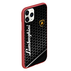 Чехол iPhone 11 Pro матовый Lamborghini карбон, цвет: 3D-красный — фото 2