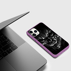 Чехол iPhone 11 Pro матовый Страшный череп - рисунок карандашом, цвет: 3D-фиолетовый — фото 2