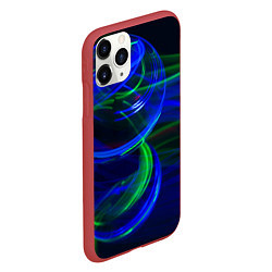 Чехол iPhone 11 Pro матовый Неоновые лучи и шар во тьме, цвет: 3D-красный — фото 2