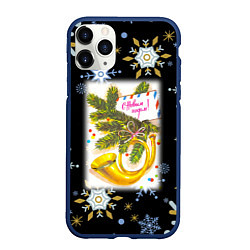 Чехол iPhone 11 Pro матовый Новый год ёлочная ветвь и труба