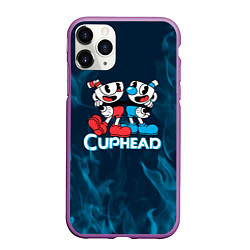 Чехол iPhone 11 Pro матовый Cuphead синий огонь, цвет: 3D-фиолетовый