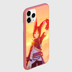 Чехол iPhone 11 Pro матовый Тигнари, цвет: 3D-малиновый — фото 2