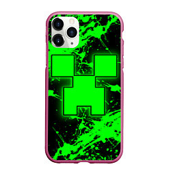 Чехол iPhone 11 Pro матовый Minecraft neon green, цвет: 3D-малиновый