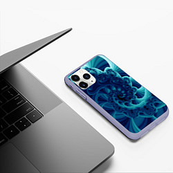 Чехол iPhone 11 Pro матовый Закрученный синий фрактал, цвет: 3D-светло-сиреневый — фото 2