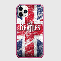 Чехол iPhone 11 Pro матовый The Beatles - лого на фоне флага Великобритании, цвет: 3D-малиновый