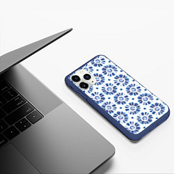 Чехол iPhone 11 Pro матовый Тай-дай гжель, цвет: 3D-тёмно-синий — фото 2
