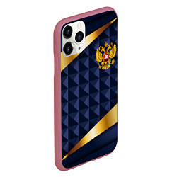 Чехол iPhone 11 Pro матовый Золотой герб России на объемном синим фоне, цвет: 3D-малиновый — фото 2