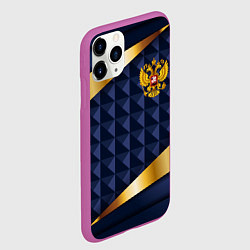 Чехол iPhone 11 Pro матовый Золотой герб России на объемном синим фоне, цвет: 3D-фиолетовый — фото 2