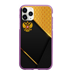 Чехол iPhone 11 Pro матовый Герб России на черном фоне с золотыми вставками