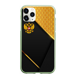 Чехол iPhone 11 Pro матовый Герб России на черном фоне с золотыми вставками