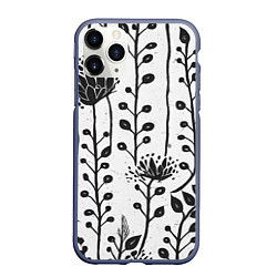 Чехол iPhone 11 Pro матовый Нарисованные монохромные цветы, цвет: 3D-серый