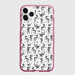 Чехол iPhone 11 Pro матовый Скелетон в шляпе, цвет: 3D-малиновый