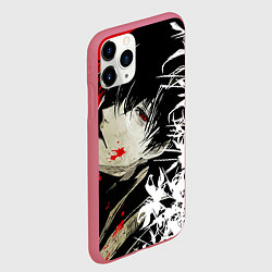 Чехол iPhone 11 Pro матовый Канеки Кен и цветы - Токийский гуль, цвет: 3D-малиновый — фото 2