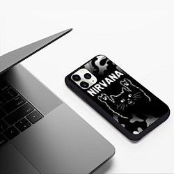 Чехол iPhone 11 Pro матовый Группа Nirvana и рок кот, цвет: 3D-черный — фото 2