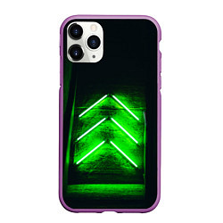 Чехол iPhone 11 Pro матовый Неоновые зелёные стрелки во тьме, цвет: 3D-фиолетовый