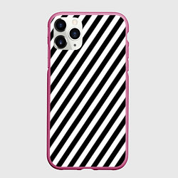 Чехол iPhone 11 Pro матовый Черно-белые полоски, цвет: 3D-малиновый