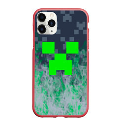 Чехол iPhone 11 Pro матовый Minecraft - пламя, цвет: 3D-красный