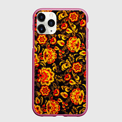 Чехол iPhone 11 Pro матовый Хохлома роспись, цвет: 3D-малиновый