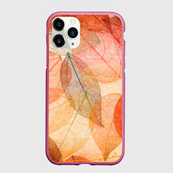 Чехол iPhone 11 Pro матовый Осенние прозрачные листья, цвет: 3D-малиновый