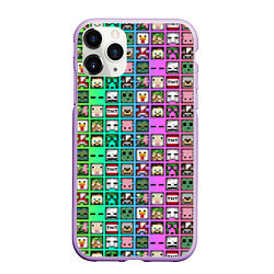 Чехол iPhone 11 Pro матовый Minecraft characters neon, цвет: 3D-сиреневый