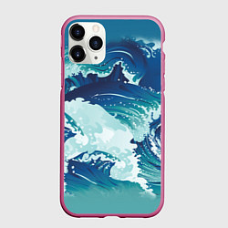 Чехол iPhone 11 Pro матовый Несущиеся морские волны, цвет: 3D-малиновый