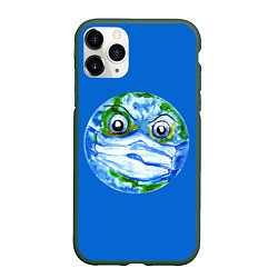 Чехол iPhone 11 Pro матовый Злая планета Земля в маске, цвет: 3D-темно-зеленый
